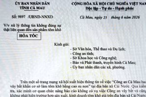 Văn bản hỏa tốc chỉ đạo xử lý tin giả về tôm khô của Chủ tịch Ủy ban nhân dân tỉnh Cà Mau.