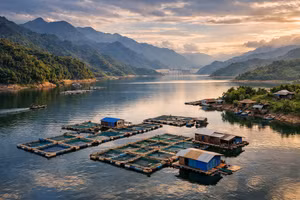 Khai thác không gian mặt nước lòng hồ để nuôi thủy sản ở thủy điện Sơn La. 