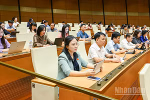 Đại biểu Quốc hội dự phiên họp ở hội trường sáng 23/8. (Ảnh: DUY LINH)