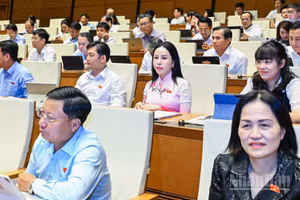 Các đại biểu Quốc hội dự phiên họp ở hội trường sáng 24/8. (Ảnh: DUY LINH)