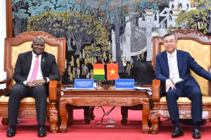 Bộ trưởng Tài chính Ngô Văn Tuấn làm việc với Bộ trưởng Kế hoạch, Hợp tác quốc tế và Phát triển Cộng hòa Ghi-nê Ismaël NaBé. (Ảnh: Bộ Tài chính)