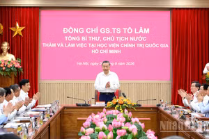 Tổng Bí thư, Chủ tịch nước Tô Lâm làm việc với lãnh đạo chủ chốt của Học viện Chính trị Quốc gia Hồ Chí Minh. (Ảnh: ĐĂNG KHOA)