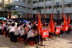 Học sinh Trường trung học cơ sở Lương Thế Vinh dự lễ khai giảng năm học 2025-2026. (Ảnh: THANH TÂM)