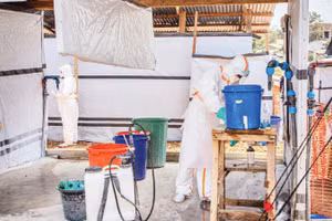 Nhân viên làm việc tại một trung tâm điều trị Ebola ở tỉnh Ituri, CHDC Congo. (Ảnh: TÂN HOA XÃ)