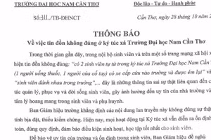 Thông báo số 311 của Trường đại học Nam Cần Thơ.