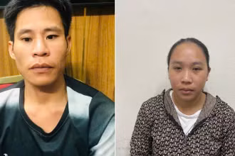 Đối tượng Lều Đức Thắng và vợ là Nguyễn Minh Ánh tại cơ quan Công an.