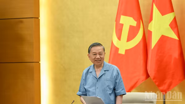 Tổng Bí thư, Chủ tịch nước Tô Lâm - Trưởng Đoàn kiểm tra, giám sát số 10 của Bộ Chính trị phát biểu kết luận hội nghị. (Ảnh: DUY LINH) 