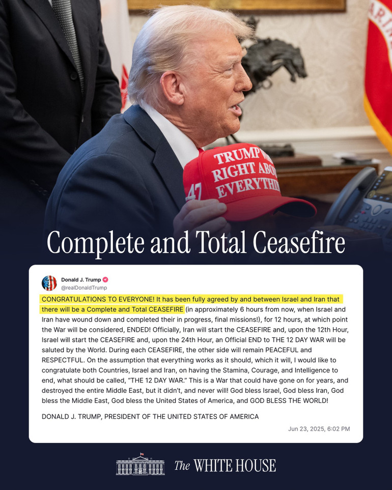 Thông báo của Tổng thống Donald Trump trên mạng xã hội Truth Social. (Ảnh: The White House) thong-bao-tren-mang-xa-hoi-truth-social.jpg