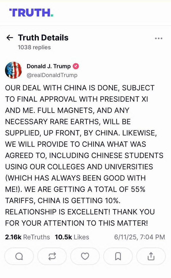 Ảnh chụp màn hình bài đăng của Tổng thống Donald Trump trên mạng xã hội Truth Social. cut-trump-on-truth.jpg