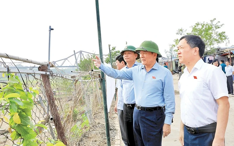 Thường trực Hội đồng nhân dân thành phố Hà Nội thị sát tình hình quản lý, sử dụng đất đai khu vực bãi sông, ngoài đê sông Hồng.