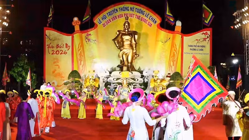 Tâm điểm của Lễ khai mạc Lễ hội truyền thống Nữ tướng Lê Chân năm 2026 là chương trình nghệ thuật “Khúc khải hoàn Nữ tướng Lê Chân”.