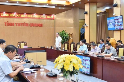 Ủy ban nhân dân tỉnh Tuyên Quang tổ chức họp trực tuyến với các xã, phường nhằm đánh giá tình hình thiệt hại và triển khai biện pháp ứng phó với hoàn lưu bão số 10.