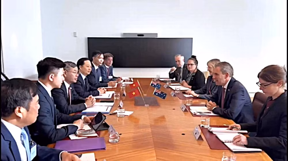 Quang cảnh tại buổi làm việc giữa đoàn công tác Bộ Tài chính Việt Nam và Bộ Ngân khố Australia. (Ảnh: Bộ Tài chính cung cấp)