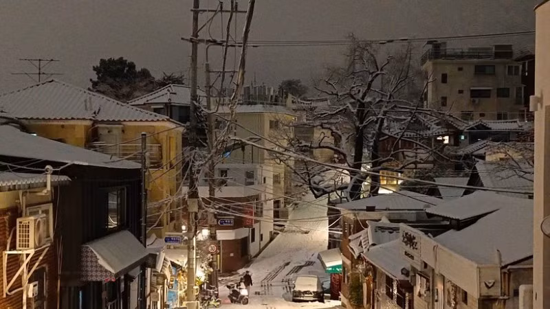 Tuyết rơi dày trên đường phố trung tâm Thủ đô Seoul, Hàn Quốc. (Ảnh: X.com)