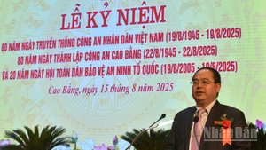 Bí thư Tỉnh ủy Cao Bằng Quản Minh Cường phát biểu ý kiến tại buổi lễ.