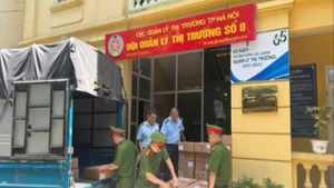 Lực lượng chức năng kiểm kê tang vật thu giữ.