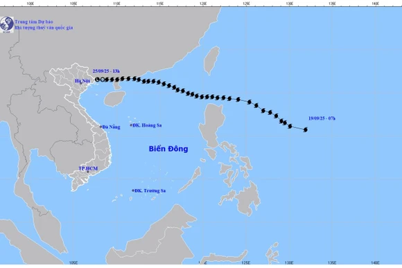 Bản đồ quỹ đạo bão số 9 tính đến 14 giờ ngày 25/9/2025. (Ảnh: Trung tâm Dự báo khí tượng thủy văn quốc gia)