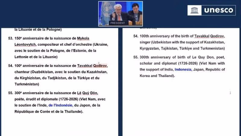 Dự kiến vào năm 2026, UNESCO sẽ vinh danh và kỷ niệm ngày sinh của Lê Quý Đôn, một danh nhân văn hóa Việt, một niềm tự hào của người Việt.