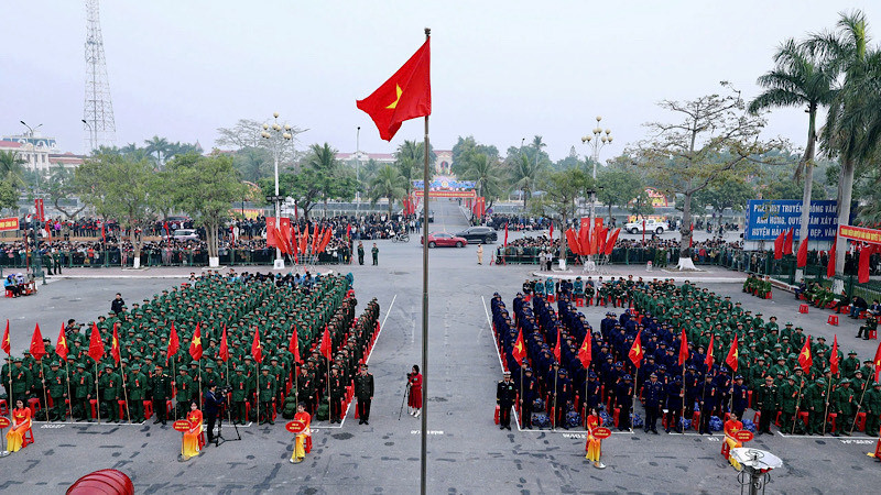 Lễ giao nhận quân năm 2025 tại huyện Hải Hậu (Nam Định).