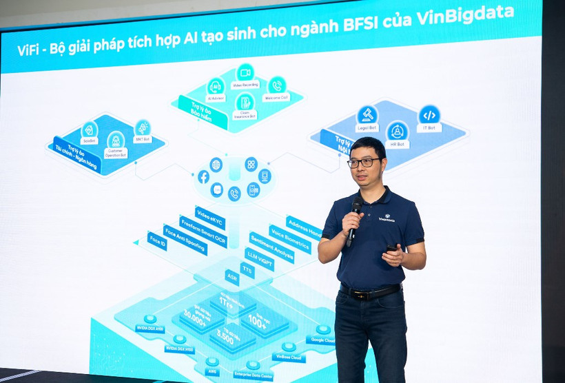 TS Đào Đức Minh, CEO VinBigdata công bố ra mắt bộ giải pháp ViFi tích hợp AI tạo sinh cho ngành BFSI.