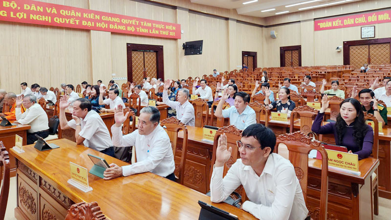 Đại biểu biểu quyết thông qua nghị quyết. 