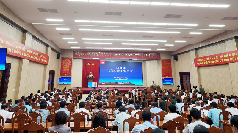 Quang cảnh hội nghị tại điểm cầu Tỉnh ủy Kiên Giang.