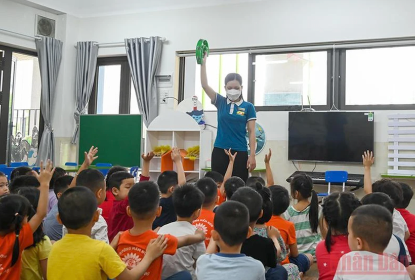 Trong giờ học ở trường mầm non (Ảnh: DUY LINH)