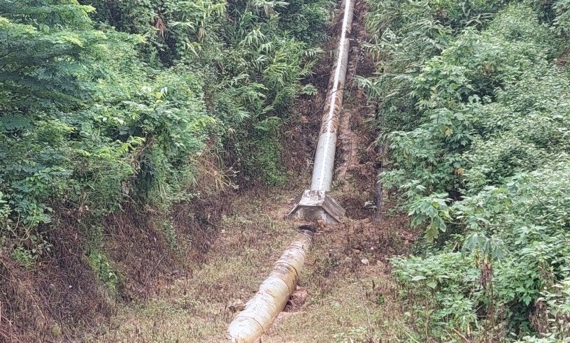 Quanh mó nước của các hộ dân bản Co Pục có hiện tượng cỏ khô thành từng đám.