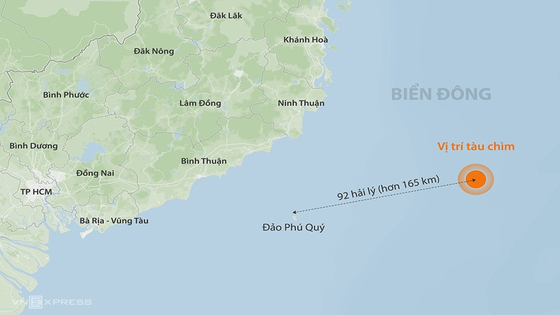 Vị trí tàu chìm. (Đồ họa: Khánh Hoàng)
