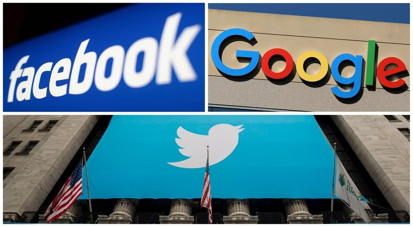 Logo của Facebook, Google và Twitter. Ảnh: Reuters.