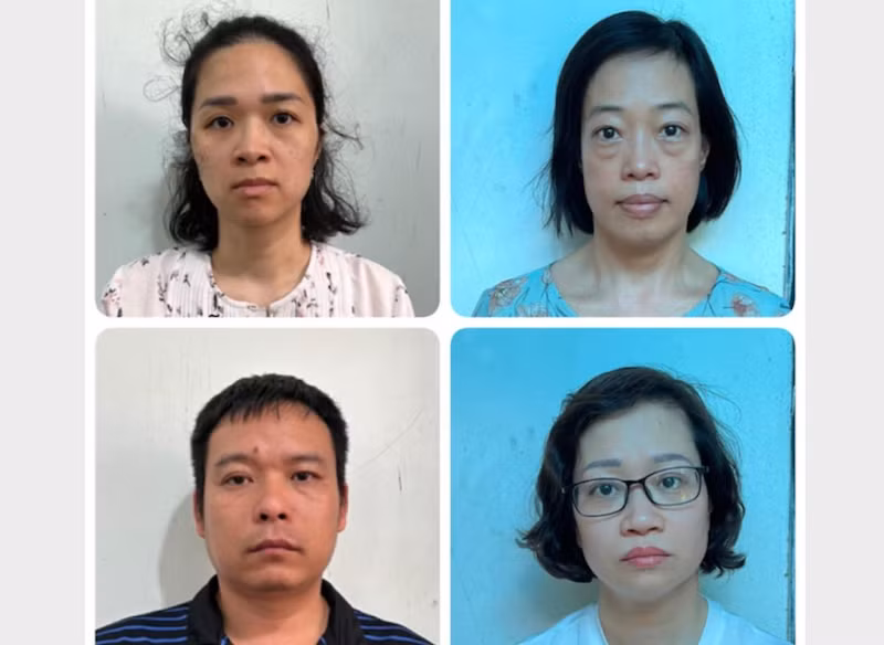 4 trong số 8 bị can (từ trái sang phải, từ trên xuống dưới): Nguyễn Nhật Linh; Đỗ Thị Hoa; Nguyễn Quý Khái; Bùi Thị Mai Hương.