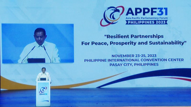 Chủ tịch Hạ viện Philippines Martin Romualdez phát biểu khai mạc APPF-31. (Ảnh: quochoi.vn)