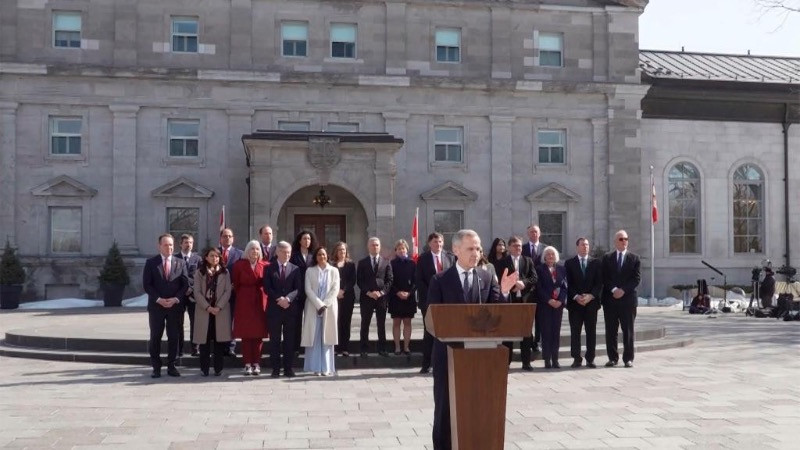 Thủ tướng Mark Carney chia sẻ với báo giới trong một sự kiện tại Ottawa, Canada ngày 14/3/2025. (Ảnh: Tân Hoa xã)