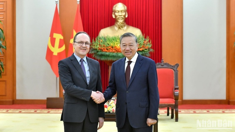 Tổng Bí thư Tô Lâm tiếp Đại sứ Liên bang Nga Gennady Bezdetko. (Ảnh: ĐĂNG KHOA)