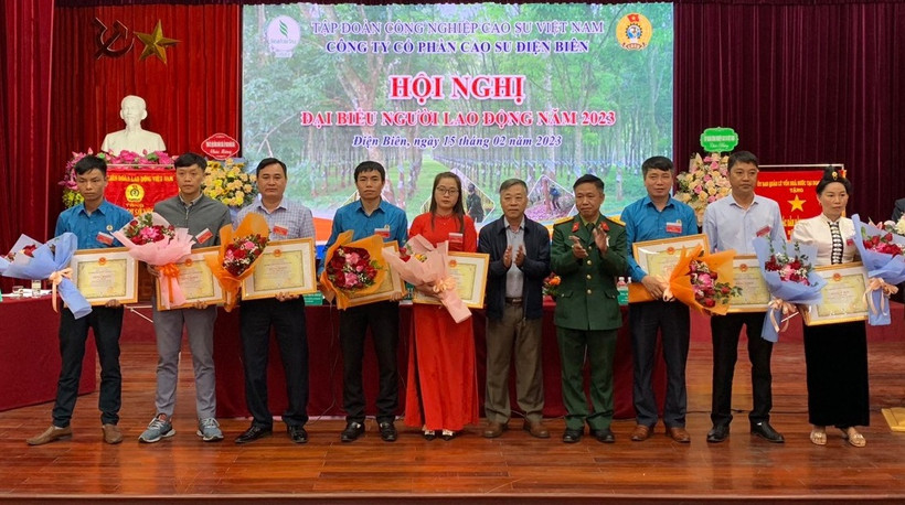 Lãnh đạo Tập đoàn Công nghiệp Cao su Việt Nam trao Bằng khen tặng các tập thể, cá nhân có thành tích xuất sắc trong phong trào thi đua.