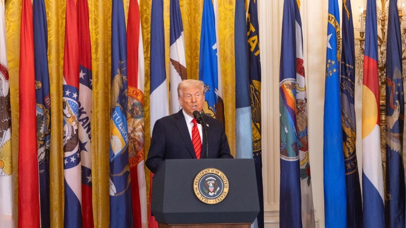 Tổng thống Mỹ Donald Trump phát biểu tại Nhà Trắng (Ảnh: Tân Hoa xã)