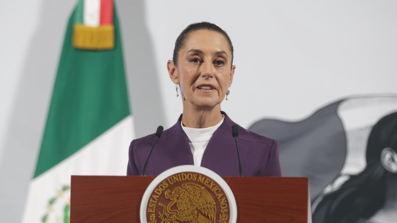 Tổng thống Mexico Claudia Sheinbaum phát biểu trong cuộc họp báo tại Cung điện Quốc gia ở thành phố Mexico, Mexico. (Ảnh: Tân Hoa xã)