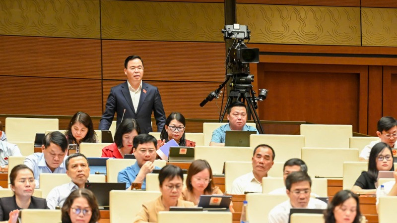 Đại biểu Trần Văn Khải (đoàn Hà Nam), Phó Chủ nhiệm Ủy ban Khoa học, Công nghệ và Môi trường phát biểu tại hội trường. (Ảnh: BÙI GIANG)