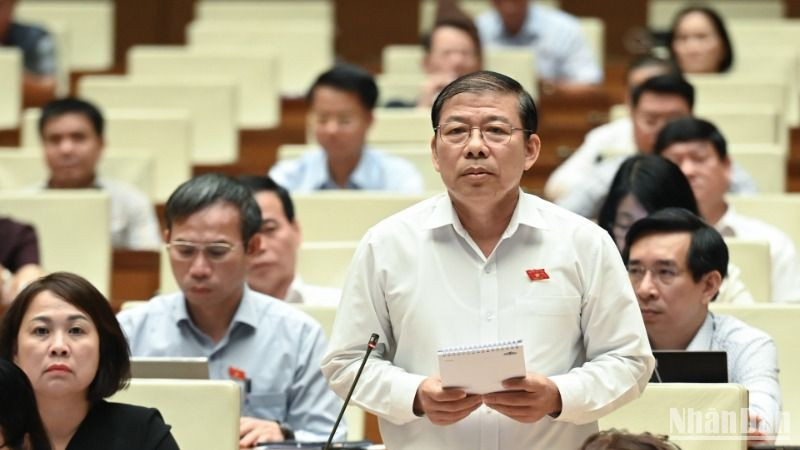 Đại biểu Nguyễn Thanh Sang (Đoàn Thành phố Hồ Chí Minh) phát biểu tại hội trường. (Ảnh: BÙI GIANG)