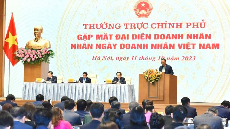 Ông Nguyễn Thiều Nam, Phó Tổng Giám đốc Tập đoàn Masan, phát biểu tại buổi gặp mặt của Thường trực Chính phủ với đại diện doanh nhân