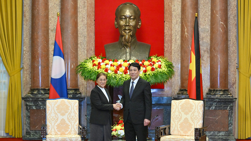 Chủ tịch nước Lương Cường và Phó Chủ tịch nước Lào Pany Yathotou.