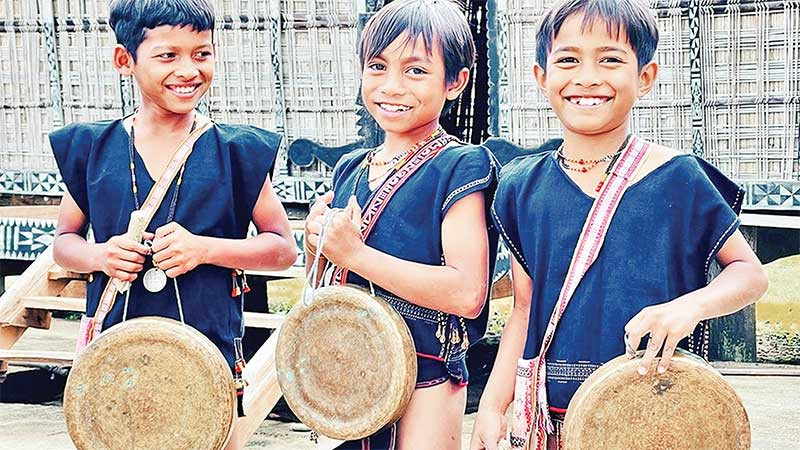 Thành viên đội chiêng thiếu nhi làng Mơ Hra Đáp, xã Kông Lơng Khơng, huyện Kbang, tỉnh Gia Lai.