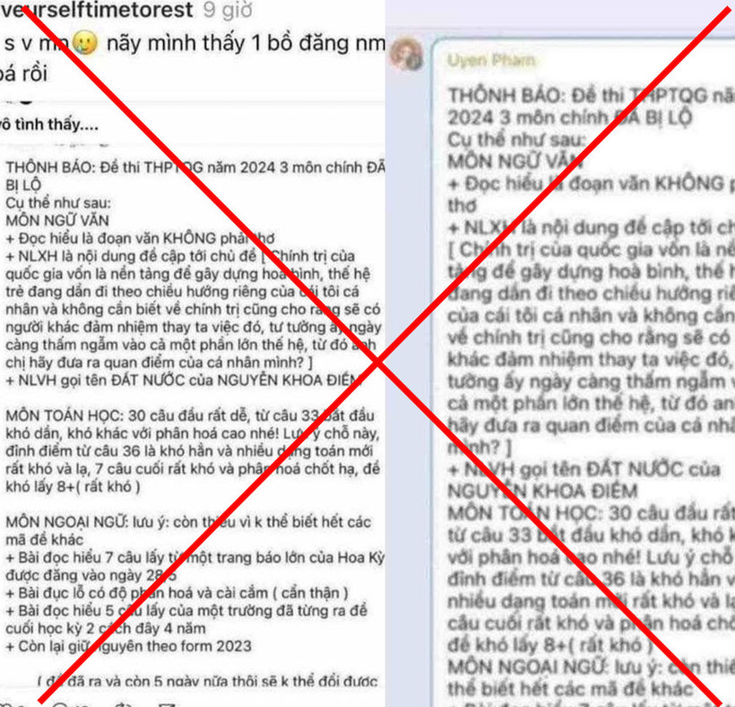 Thông tin "lộ đề" lan tràn trên mạng (Ảnh: Bộ Giáo dục và Đào tạo)