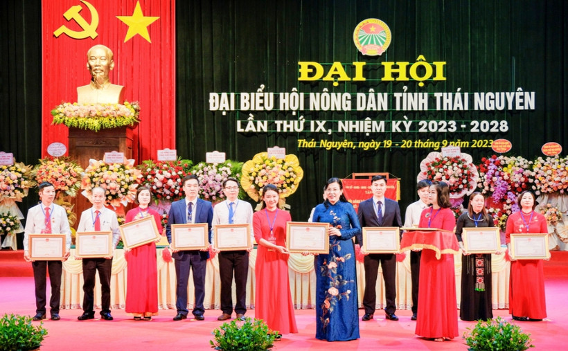 Đồng chí Nguyễn Thanh Hải, Bí thư Tỉnh ủy Thái Nguyên trao bằng khen cho các tập thể, cá nhân có thành tích xuất sắc trong công tác Hội Nông dân tỉnh Thái Nguyên.