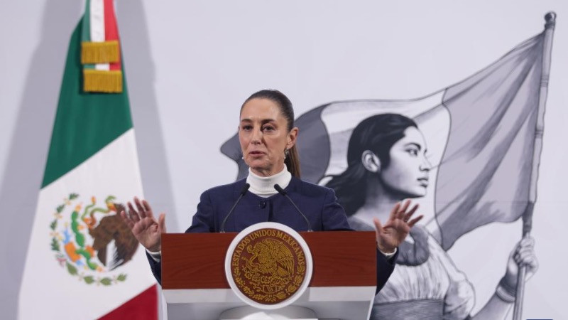 Tổng thống Mexico Claudia Sheinbaum phát biểu trong cuộc họp báo tại Cung điện Quốc gia ở Thành phố Mexico, ngày 3/2/2025. (Ảnh: Tân Hoa xã)