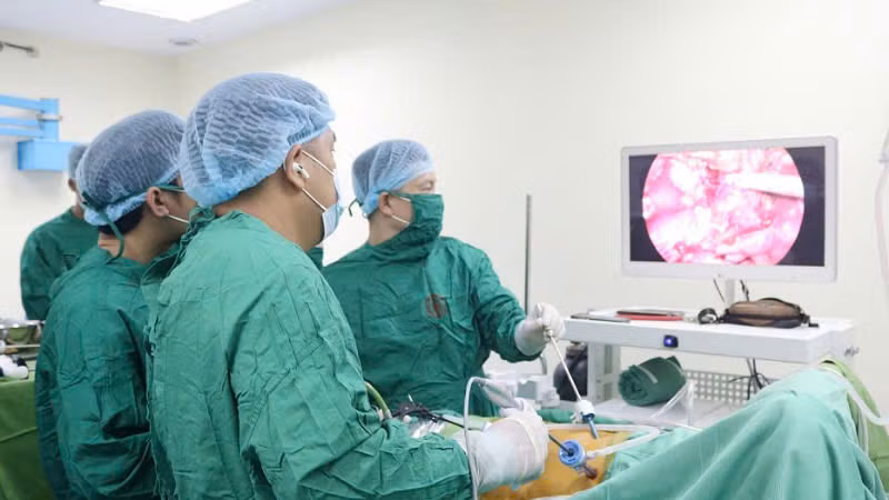 Các bác sĩ tiến hành phẫu thuật lấy thận hiến từ người sống.