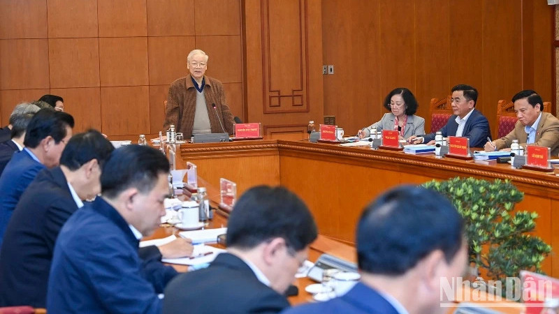 Tổng Bí thư Nguyễn Phú Trọng chủ trì họp Thường trực Ban Chỉ đạo Trung ương về phòng, chống tham nhũng, tiêu cực ngày 22/11/2023 tại Hà Nội. (Ảnh DUY LINH)