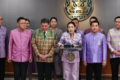 Thủ tướng Thái Lan Paetongtarn Shinawatra phát biểu tại cuộc họp báo sau phiên họp của chính phủ. (Ảnh: Văn phòng Thủ tướng Thái Lan)