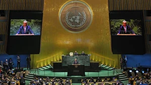 Tổng Thư ký Liên hợp quốc Antonio Guterres phát biểu trong một phiên họp của Đại hội đồng Liên hợp quốc tại trụ sở ở New York. (Ảnh: XINHUA)