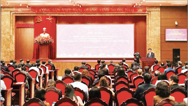 Thành ủy Hà Nội tổ chức hội nghị quán triệt, triển khai chương trình hành động của Ban Thường vụ Thành ủy thực hiện các nghị quyết chiến lược của Bộ Chính trị. (Ảnh: BTC)